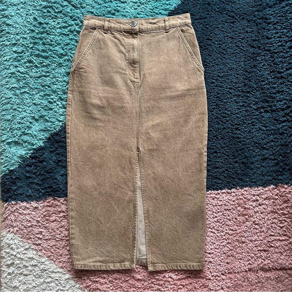 ASOS Tan Denim Midi Skirt
